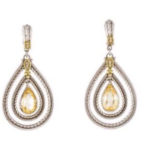 Judith Ripka 925 Sterling Pear drop Citrine & Pave Diamond Earrings 18kGold post